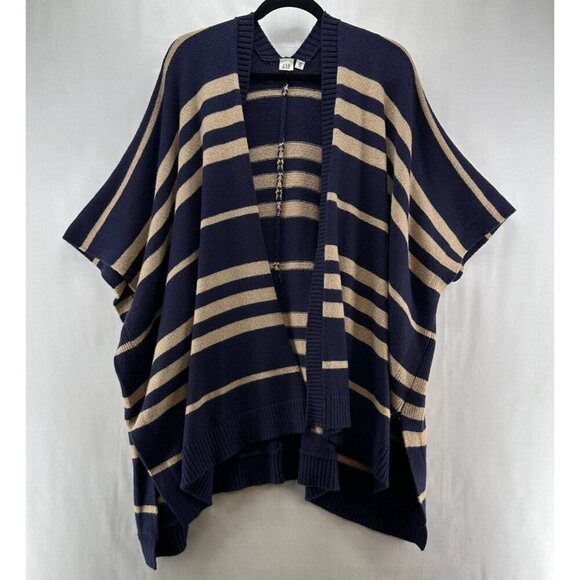 GAP Sweaters - GAP Sweater Womens OS Striped Poncho Wool Camel Hair Cardigan Open Front Blue